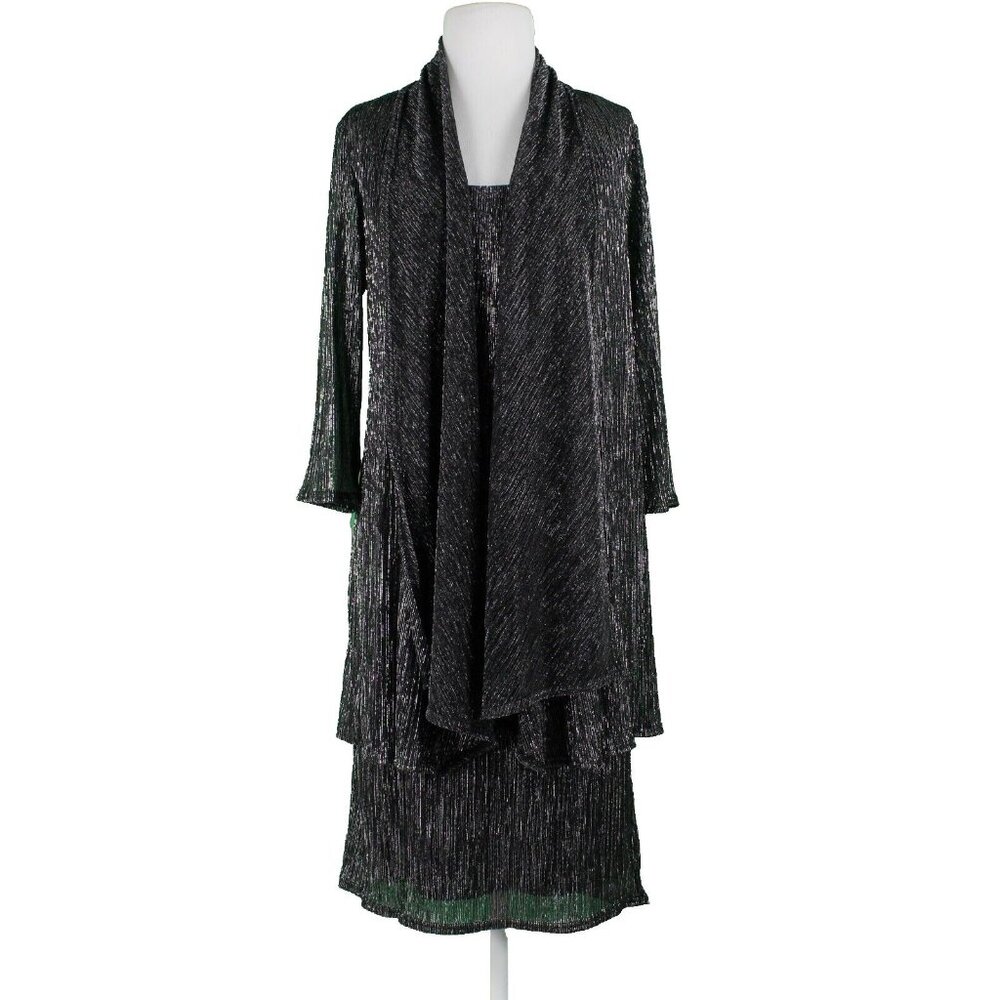 R & M Sz 10 Black Silver Metallic Sheer Lined Polyester Sheath Jacketed Dress